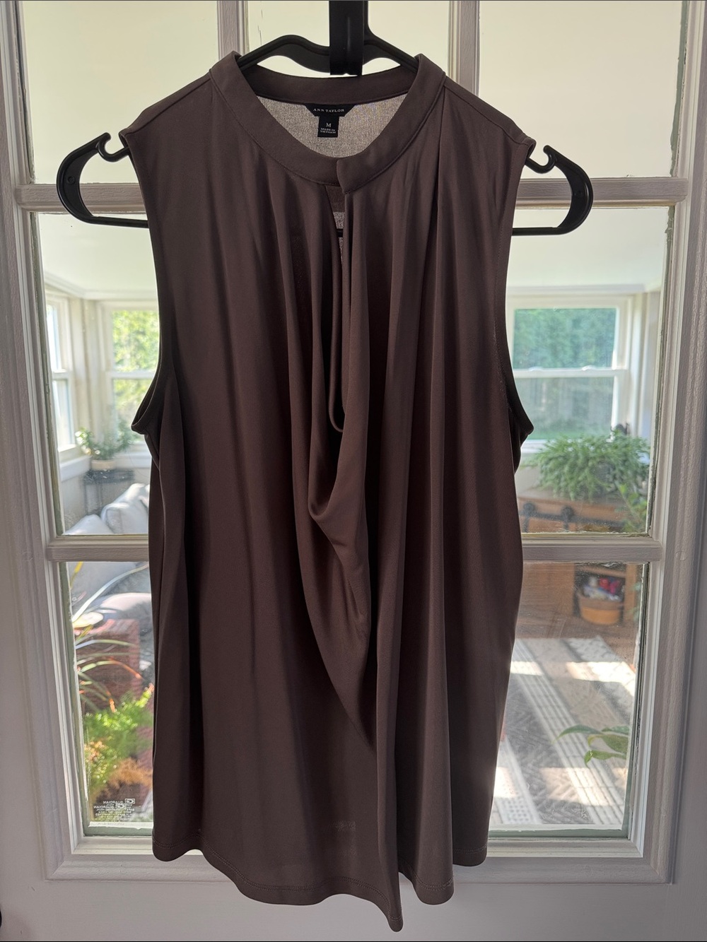 Ann Taylor Sleeveless Draped Front Top in Dark Brown